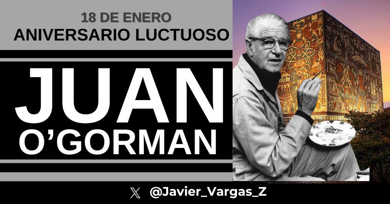 Javier_Vargas_Z's tweet photo. Recordamos en su Aniversario Luctuoso a Juan O'Gorman, uno de los creadores más representativos del arte en México del siglo XX, fue un artista completo: arquitecto, muralista y pintor de caballete. Entre sus obras destacan el mural de la Biblioteca Central de la @UNAM_MX. https://t.co/rXuIEV0Nqy