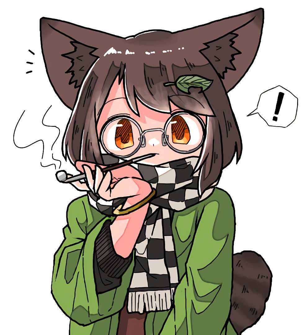 futatsuiwa mamizou 1girl scarf animal ears checkered scarf smoking pipe brown hair tail  illustration images