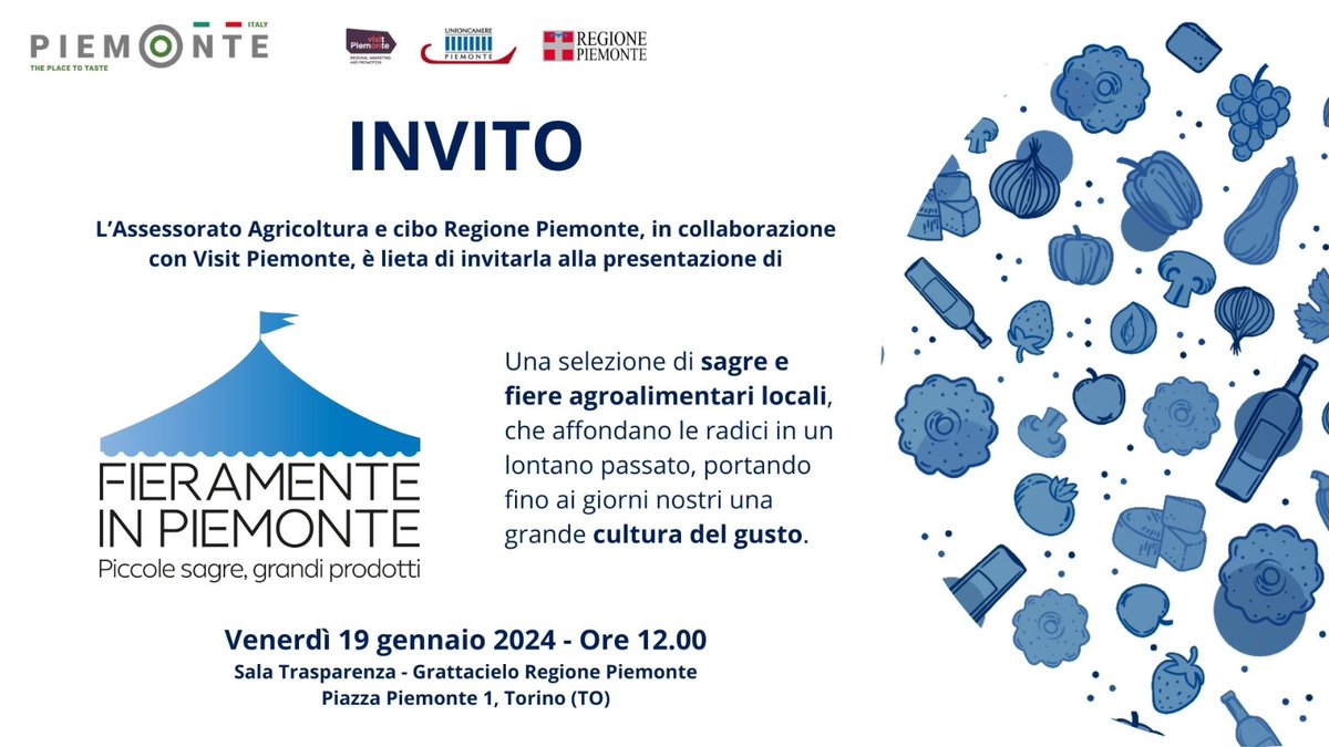 #19gennaio ore 12 - Sala Trasparenza, presso il #GrattacieloPiemonte, a Torino, la presentazione di Fieramente in Piemonte - Piccole sagre, Grandi prodotti @Unioncamere_Pie @torinopiemonte