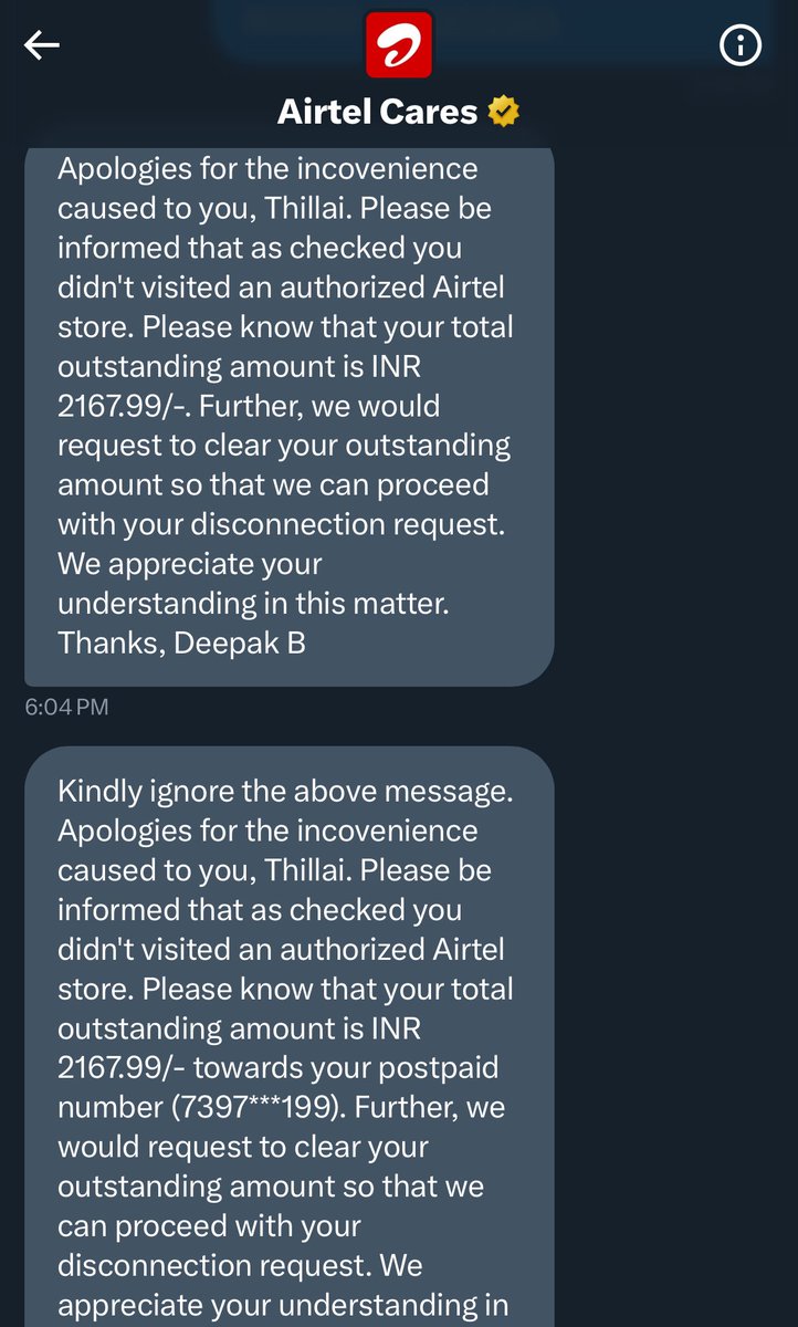 ThillaiC's tweet photo. @airtelindia @Airtel_Presence Is it for real, you have disowned the authorised store itself for the mistake from 121 and store executives of #airtel customer support, how many ignorant customers you have fooled like this and forcing them to pay for your money scamming https://t.co/YMHVhuzWSl
