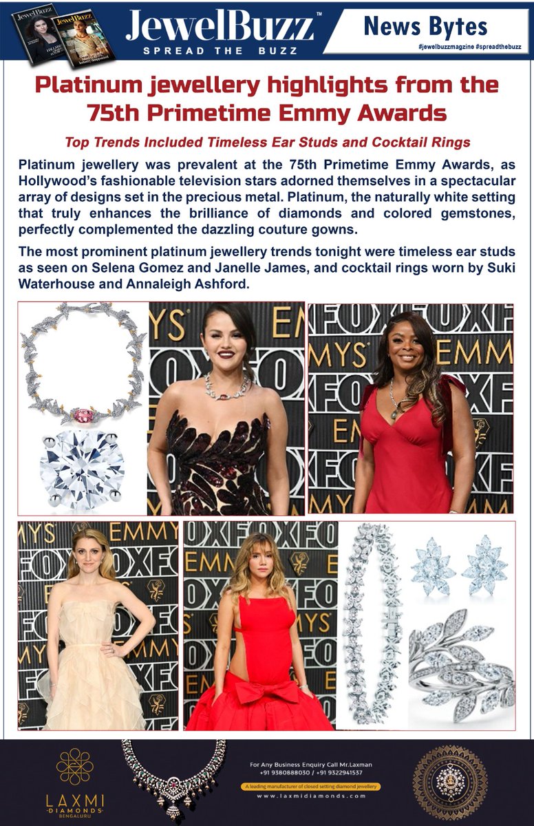 JewelBuzz NewsBytes!

Platinum jewellery highlights from the 75th Primetime Emmy Awards

For more Updates Do follow us on Social Media
#CLICK TO CONNECT bit.ly/JewelBuzz13
WhatsApp Channel: bit.ly/JewelBuzzChann….     

#PlatinumJewellery #brandbuzz #spreadthebuzz…