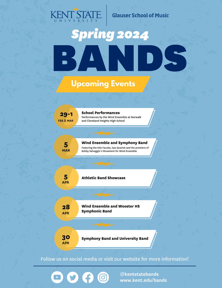 KentStateBands's tweet photo. This promises to be another exciting semester for the KSU bands. Come see what we are up to! https://t.co/FbZckv7dBE