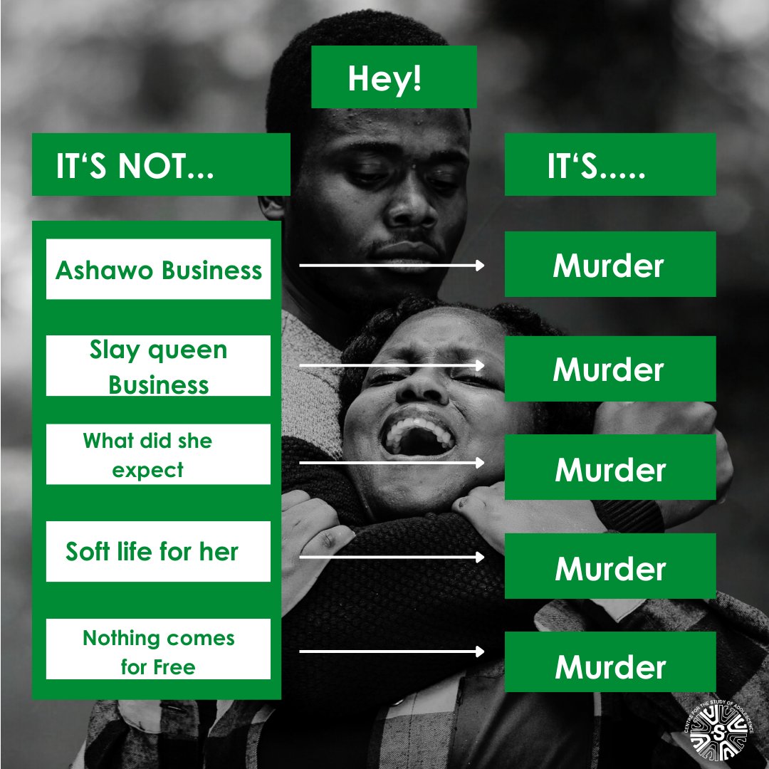 Every life lost to femicide is a tragedy, not a subject of entertainment Reject the culture of silence and that which makes humour out of such incidences Stand against the enabling environment that allows violence to thrive No justification! No jokes! #CSAEngage #EndFemicideKE