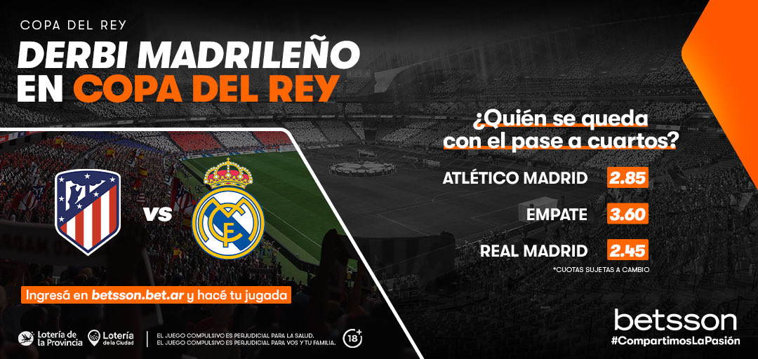 La Copa del Rey de España te trae un partido apasionante!!! #realmadrid vs #AtleticoMadrid !! Y junto a <a href="/Betsson_ARG/">Betsson Argentina</a> vos podés jugar tu propio partido! Entrá al link y hacé tu mejor jugada! 

caba.betsson.bet.ar/apuestas-depor…