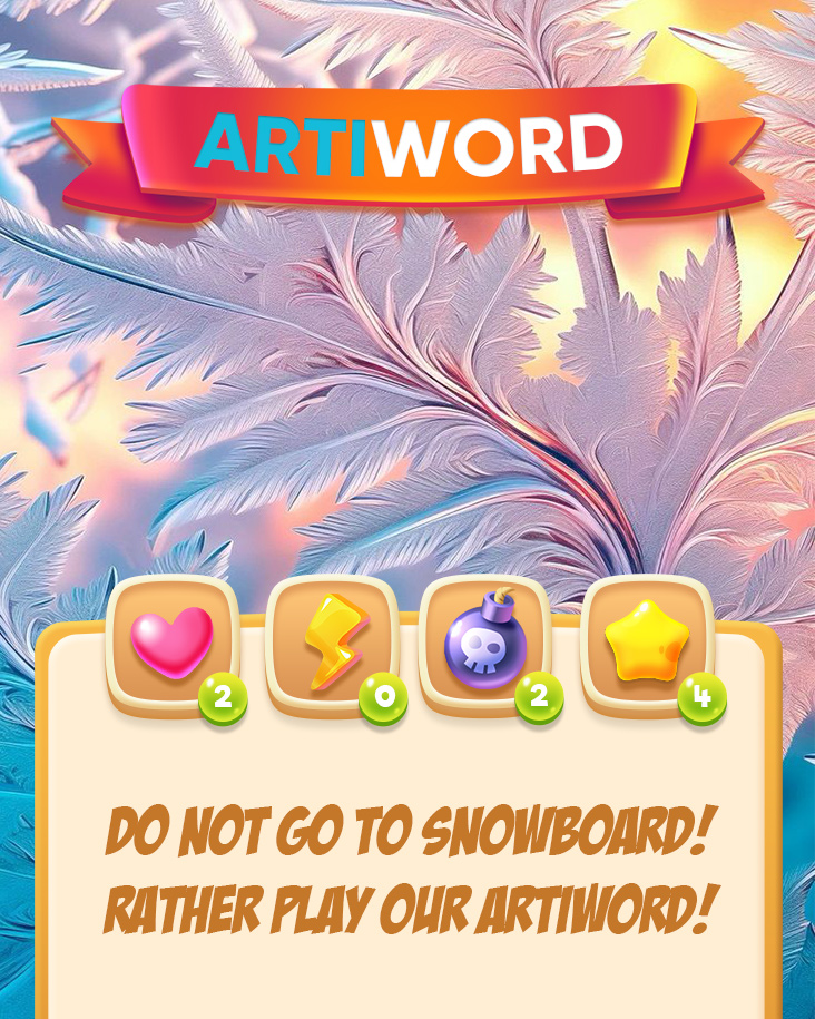VeraGamingLLC's tweet photo. Do not go to snowboard! Rather play our ArtiWord!

https://t.co/6U0zq2VFP4

#ArtiWord #VeraGaming #NewGame #MobileGame #AndroidGame #CasualGame #MobileApp #AndroidApp #GooglePlay #LogicGame #PuzzleGame #WordPuzzle #WordSearch https://t.co/hL04osxGxw