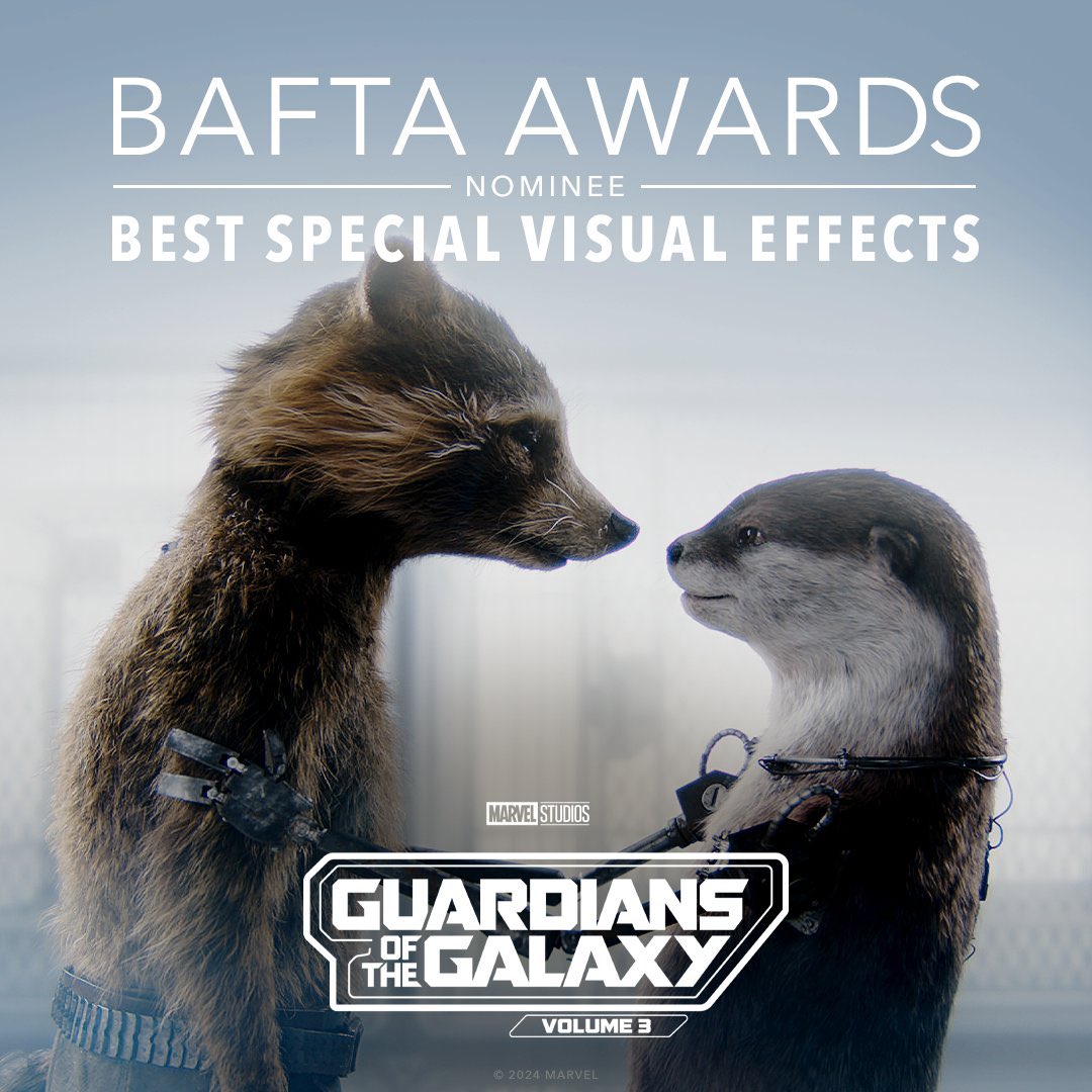 ÚNICA NOMINACIÓN🤩

#MarvelStudios ha obtenido su única nominación en los #BAFTA por #GuardianesDeLaGalaxiaVol3 en Mejores Efectos Visuales💥