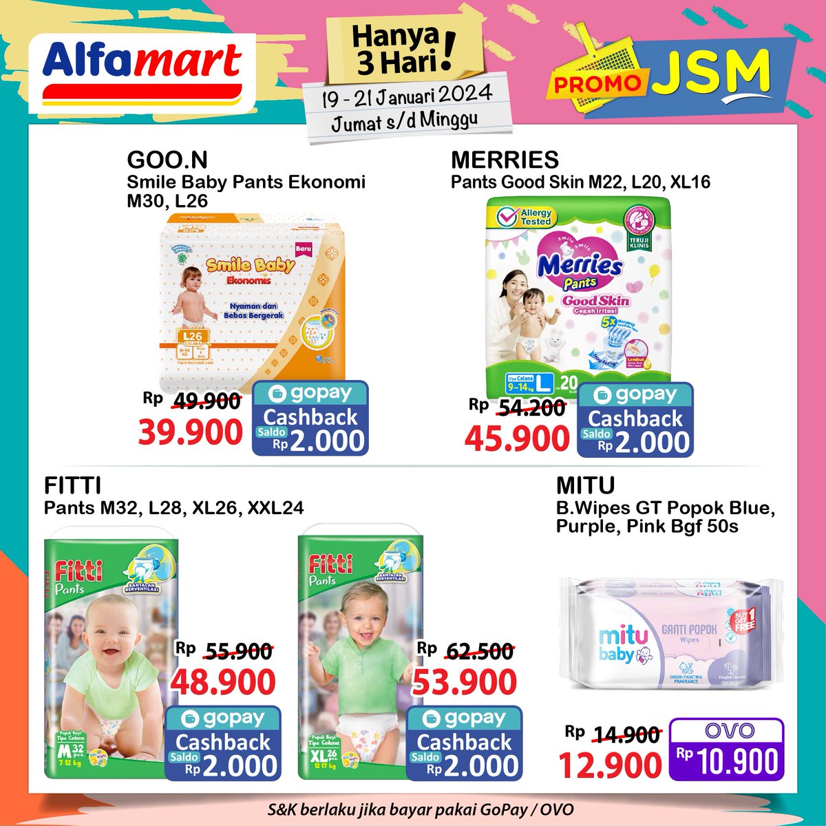 alfamart's tweet photo. ✨ Terkejut-kejut aku terkejut dengan #PromoJSMAlfamart 😅

Dari produk kebutuhan Si Kecil atau kebutuhan personal caremu semua ada dan lagi ada Harga Spesial hanya di Promo #JSMAlfamart

Yuk langsung belanja ke #Alfamart atau bisa juga di #Alfagift
⁣⁣⁣Periode 19-21 Jan 2024 https://t.co/K6wEjd4JJY