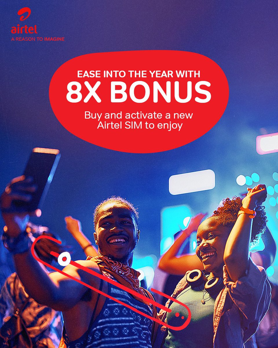 Get 8x enjoyment this year with bonus data and 8x recharge to do the things you love. 

Buy and activate a new Airtel SIM to enjoy

#AirtelOvajara
