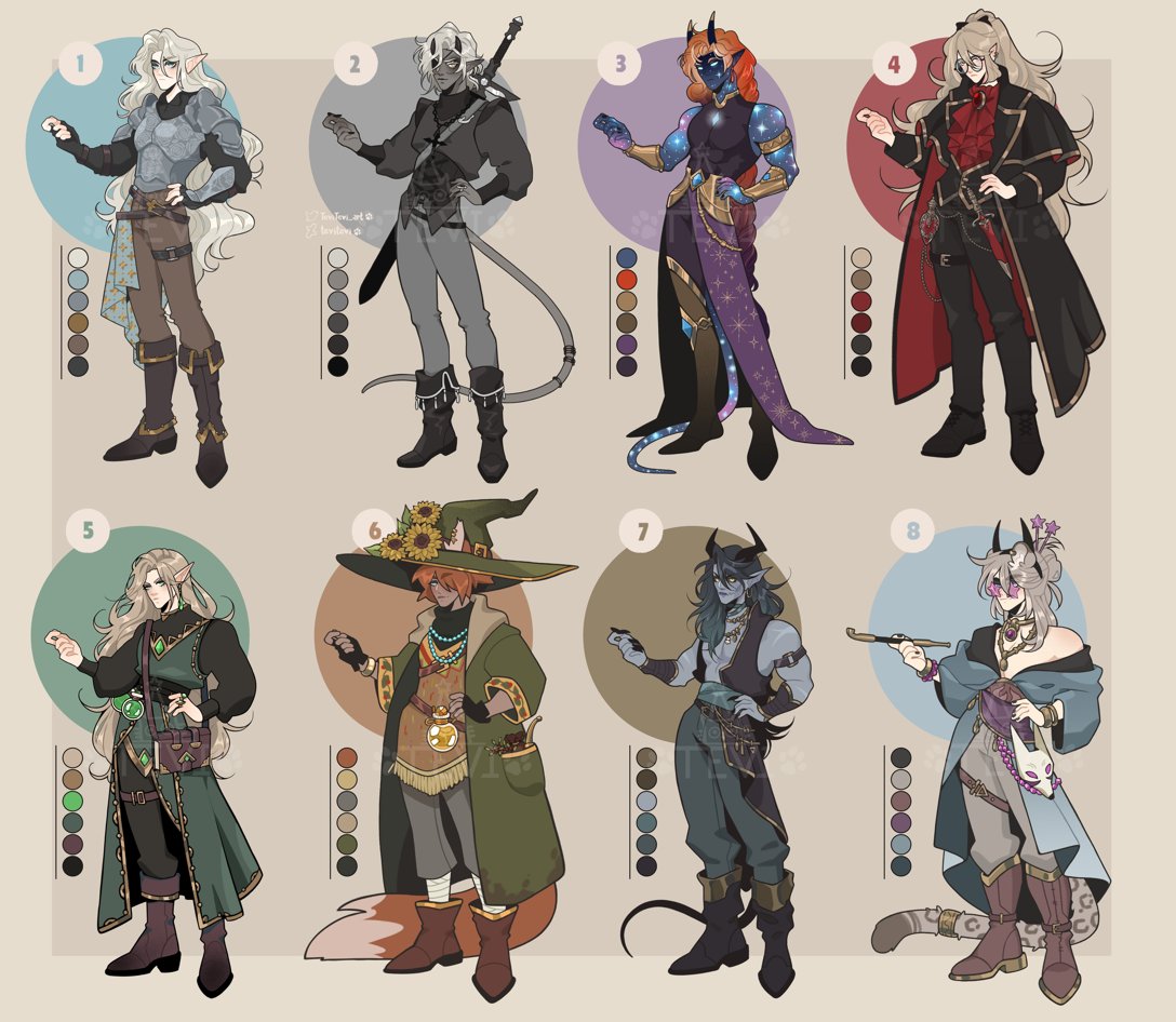 🌿Full body #adoptes auction!🌿

☀️Price (each): ☀️
💫sp1: $110 (character)
💫sp2: $160 (sp1+headshot)
❗️Payment only via boosty ❗️

💜Please, DM or comment to claim!💜

💗Your RT help me a lot! Thank you very much! QwQ💗

#adoptauction #adopt #customcharacter #DnD