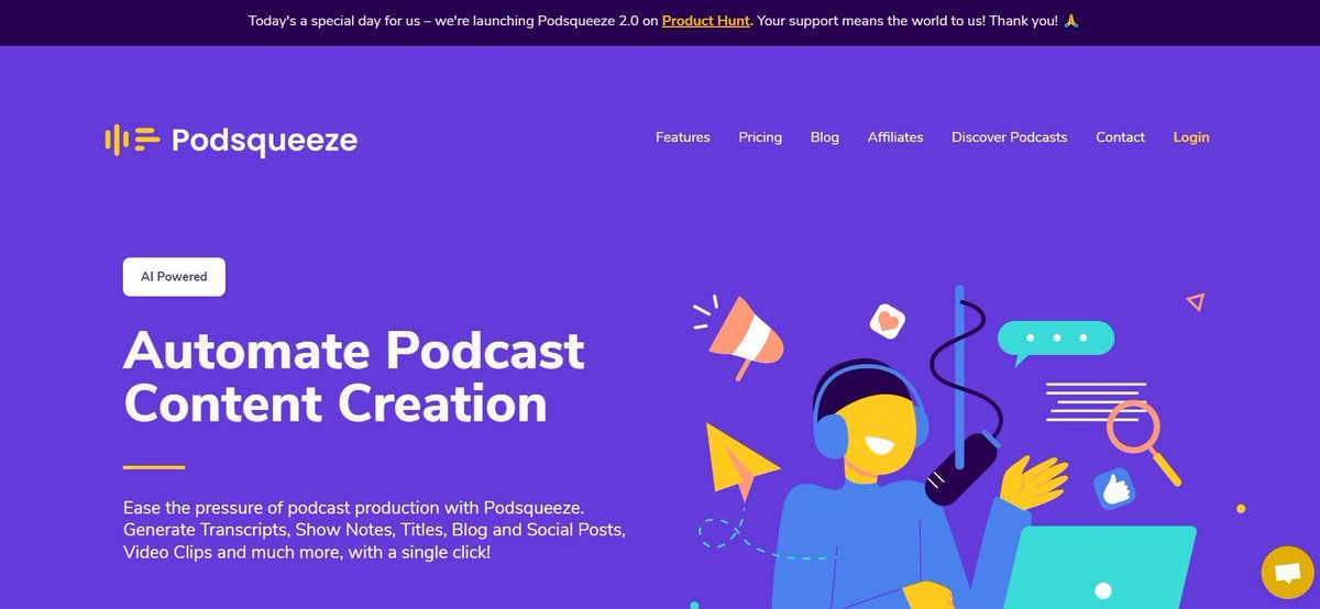 Check out @podsqueeze_app, an AI-powered podcast content generation tool that helps you create show notes, timestamps, newsletters, tweets, blog posts, titles, and more