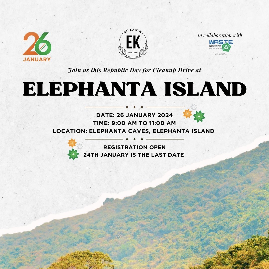 ek7foundation's tweet photo. 📣Exciting Announcement 📣 

Join us on Republic Day for a Cleanup Drive at Elephanta Island in collaboration with Waste Matters Foundation!

Registration form: https://t.co/T7tUnNe7Hu 

#EkSaathFoundation #republicday #swachbharat #communityengagement https://t.co/JEqJLgrgYc