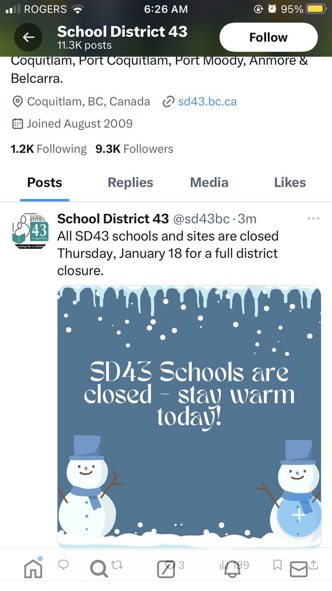 OhSelenaJonas's tweet photo. @CityNewsVAN Coquitlam school district closed today. ❄️⛄️☃️ https://t.co/dtXgriepZI