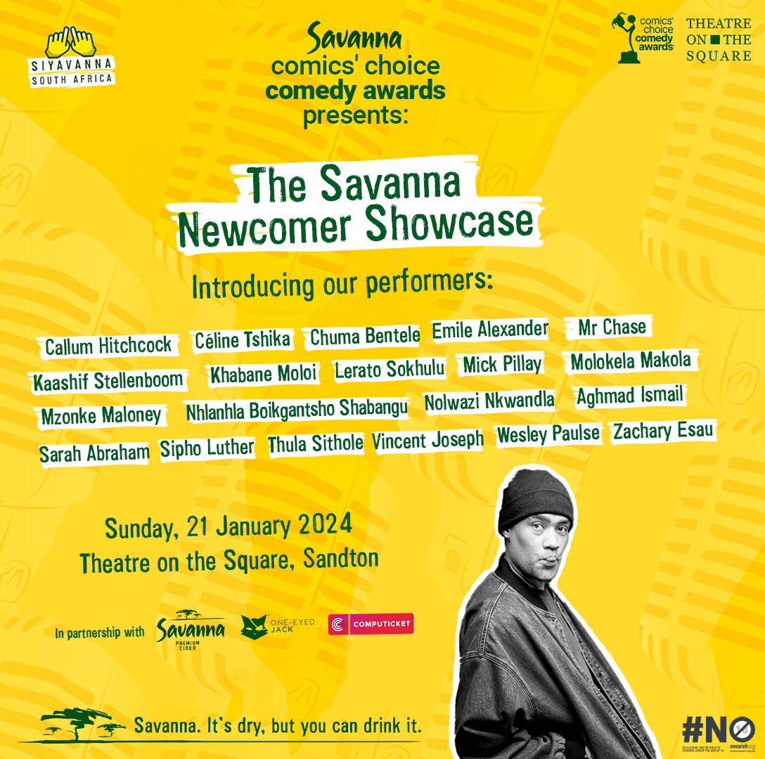 Joburg! This one's for you! The Savanna Newcomer Showcase is hitting the @theatreonthesquare on Sunday 21st January, featuring 20 rising comedians ready to bring the house down! Grab your tickets at @Computicket  #SavannaCCA