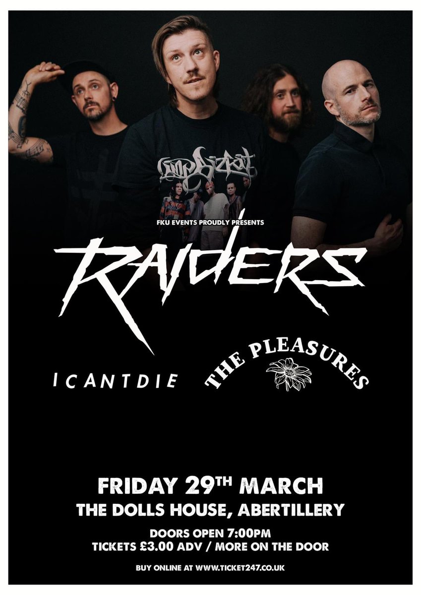 Just announced @raidersbanduk The Pleasures The Dolls Hoise Abertillery 27th March Tix: @Ticket247uk #thereisanerror 👁❌☠️