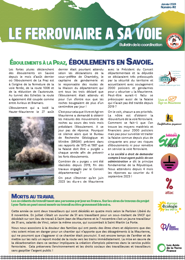 stoplyonturin's tweet photo. Eboulements, infos sur l'accident mortel survenu sur le chantier, point sur le trafic des tunnels, infos militantes... 
Le second bulletin de la coordination des organisations luttant contre le Lyon - Turin est en ligne ! 

A retrouver également sur https://t.co/dERn3muJ9c https://t.co/QebXoAGpgv