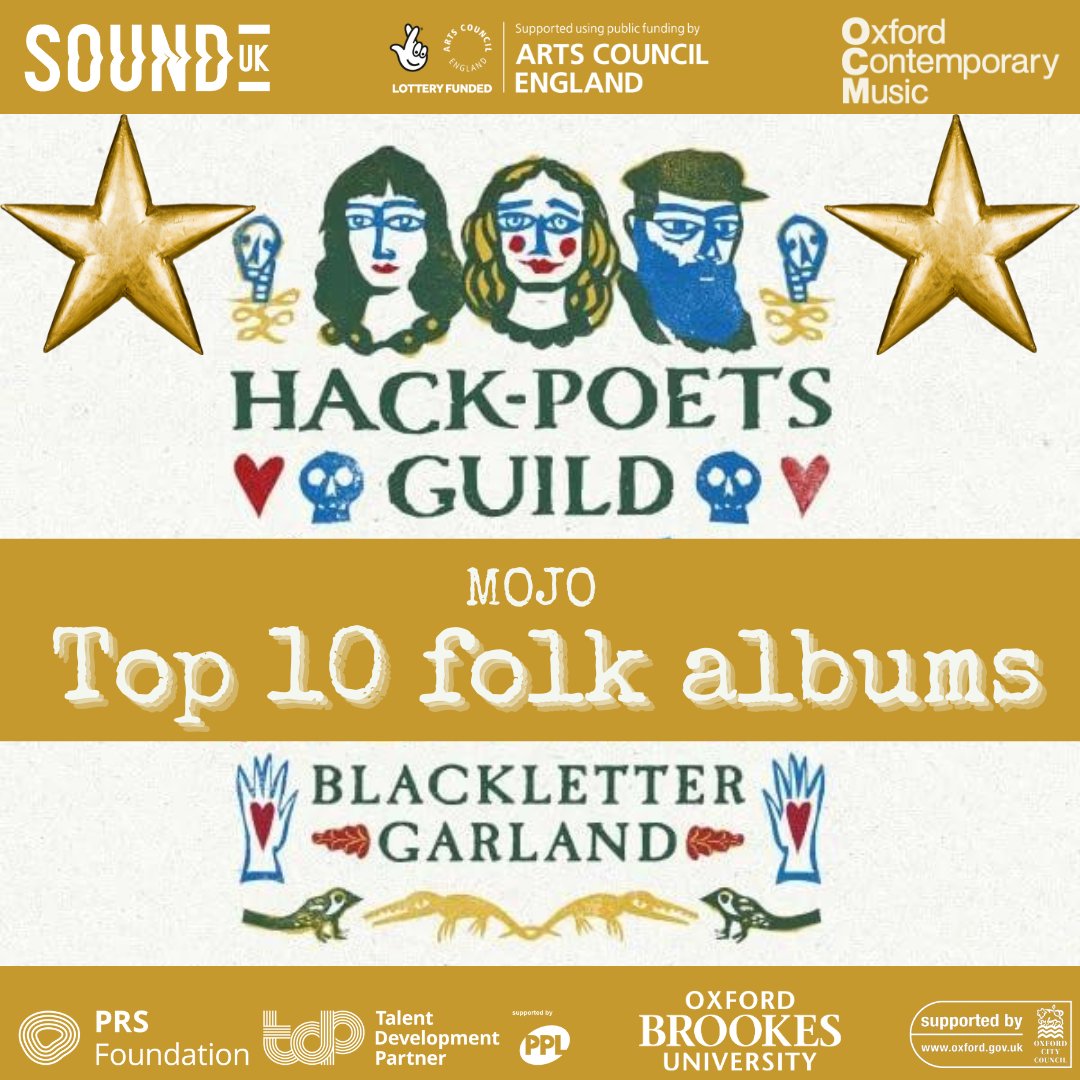 Hack-Poets Guild’s Blackletter Garland recognised as one of the best folk albums of 2023. Co-commissioned by OCM & Sound UK. Streaming: ow.ly/STQP50Qs4hR Funded by @prsfoundation @PPLUK @ace_national #ocm #FundedbyPRSF @olirecords HackPoetsGuild @soundukarts