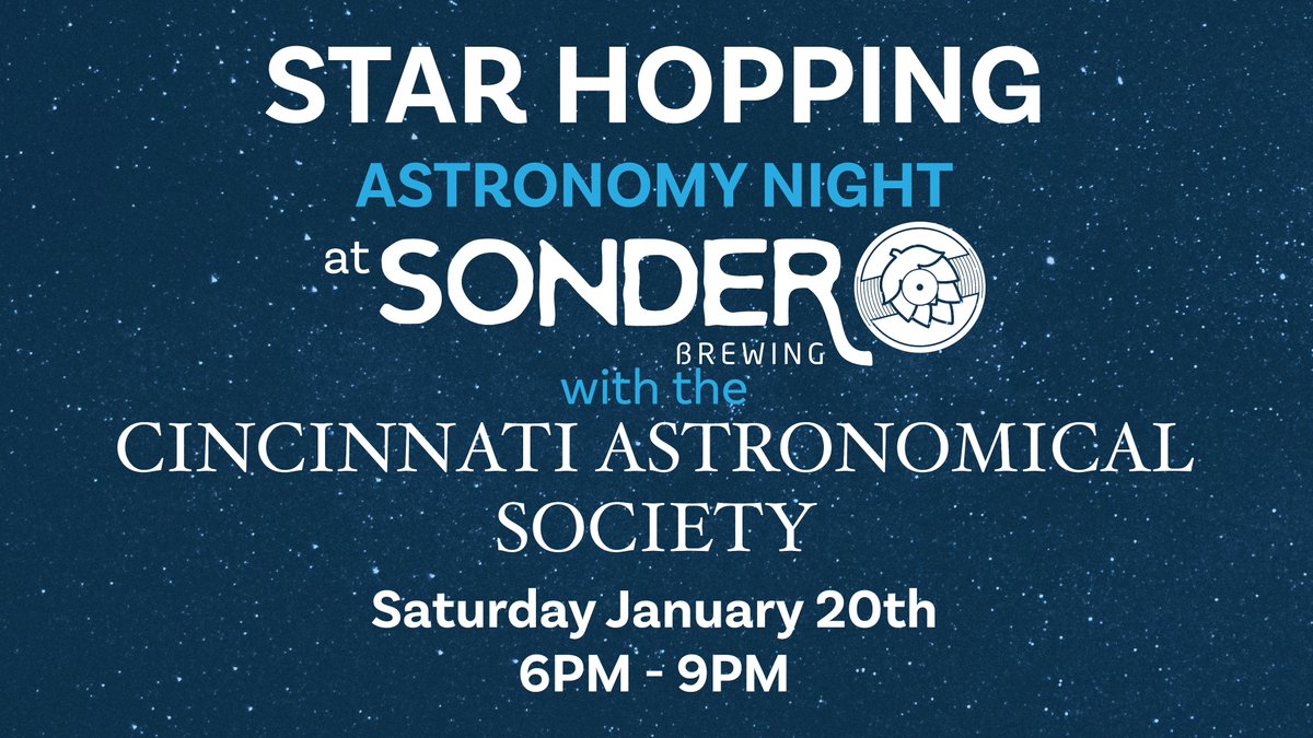 SonderBrewing's tweet photo. Join the Cincinnati Astronomical Society at our Mason location, as they show views of Saturn before it disappears for several months! Come &amp; ask questions about astronomy or how to become an amateur astronomer.  Sat Jan 20th from 6p-9p!
#SonderBrewing #UniquelyCrafted https://t.co/UImax4UtCQ