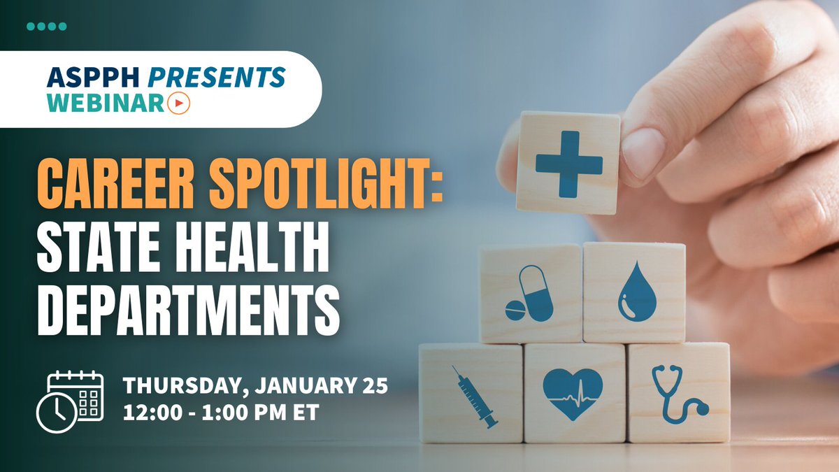 Are you interested in learning more about careers at state health departments? Join us on Thursday, January 25 from 12:00 PM - 1:00 PM ET for an exclusive ASPPH Presents Webinar! Learn More & Register: tiph.co/spotlightstate…