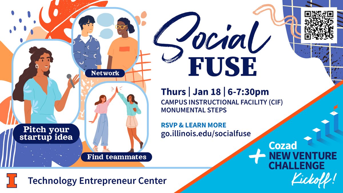 Join us at SocialFuse tonight to pitch your startup idea, network, and learn about the Cozad New Venture Challenge! 
tec.illinois.edu/programs/socia…
