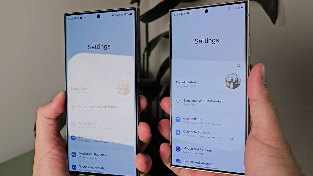 imsbash's tweet photo. In my media briefing with Samsung, they mentioned the coating on the S24 Ultra (right) reduced glare by 75%...it's pretty evident here compared to the S23 Ultra (left) #GalaxyS24 #Samsung https://t.co/IiLuXMdRtK