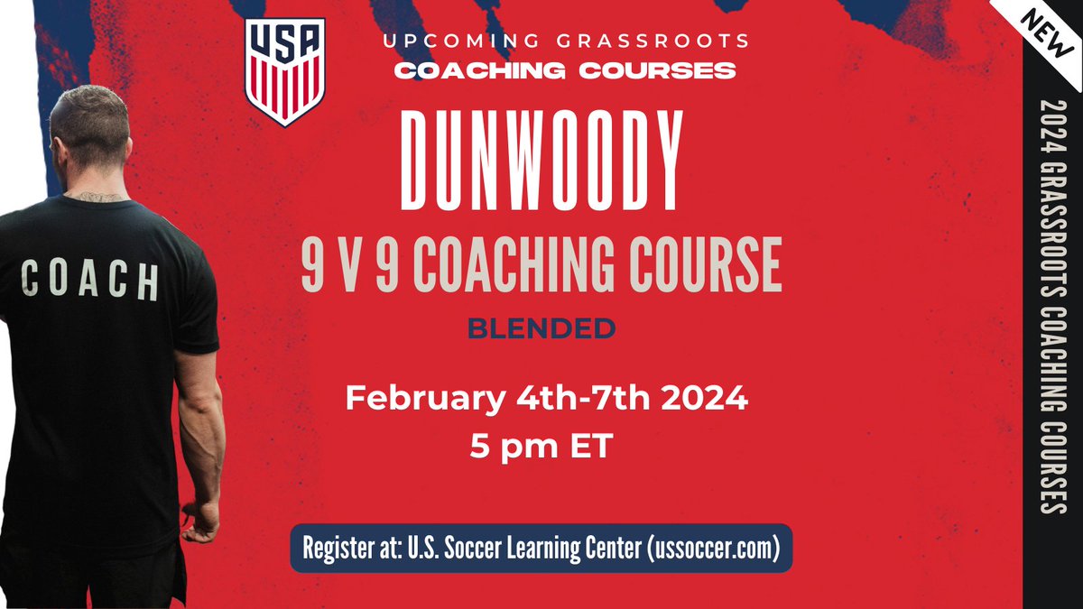GeorgiaSoccer's tweet photo. Attention coaches and aspiring coaches.
A new grassroots 9v9 coaching course in Dunwoody! 

Registration is now OPEN. ⚽️ 
This will fill in fast, so secure your spot.
Link to register: https://t.co/JmMaUacqH1

#DunwoodySoccer https://t.co/T2nDNhQ5qf