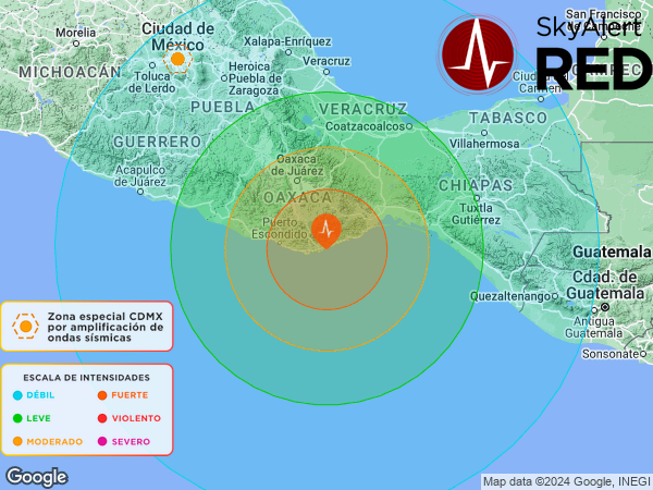 SkyAlertMx's tweet photo. #SismoFinalizado
  Intensidad 🟠“FUERTE”🟠 en #Huatulco, Oax.
  Recibiste la #AlertaSísmica si estás dentro de los radios de alertamiento.
  Descarga #SkyAlert: https://t.co/utcJz1LFMg
  08:40:24 - 18/01/2024 https://t.co/SG8lBdTn07