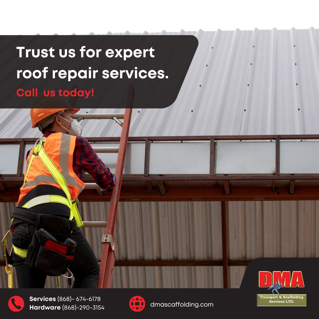 Safeguard, Protect, Renew! 🏠⚒️

Rely on our expertise for top-notch roof repair services. We guarantee your shelter's resilience against the elements, delivering peace of mind and enduring protection

Call us at : (868)-674-6178

Visit - dmascaffolding.com

#DMA #RoofRepair
