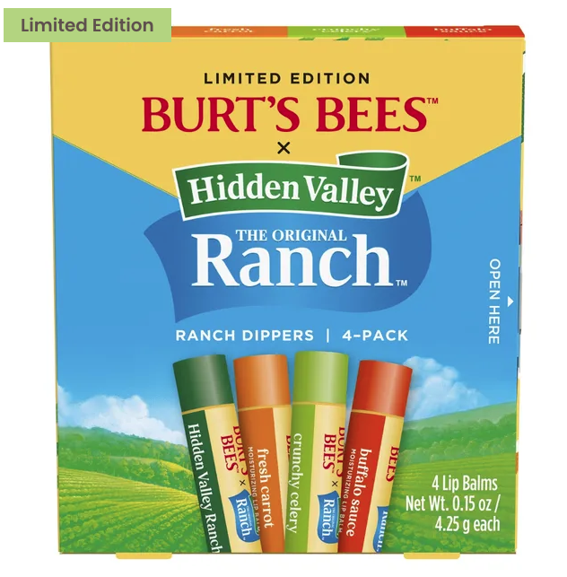ACinPhilly's tweet image. Hidden Valley Ranch Lip Balm sounds like an April Fools Joke, but it's real. 

4 flavors - Hidden Valley Ranch, Celery​, Carrot​ &amp;amp; Buffalo Sauce.
#lipbalm #hiddenvalleyranch #burtsbees

Link to join waitlist -burtsbees.com/product/burt-s…