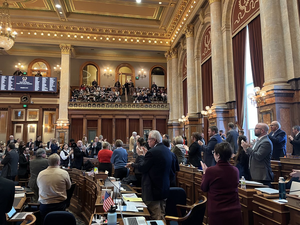 sgrubermiller's tweet photo. The Iowa House of Representatives passed a resolution this morning supporting Israel after the Oct. 7 Hamas attack. Pro-Palestinian protesters watched from the gallery, some shouting "shame," before they marched into the rotunda chanting "ceasefire now" and "stop the genocide." https://t.co/RJa0CoICh8