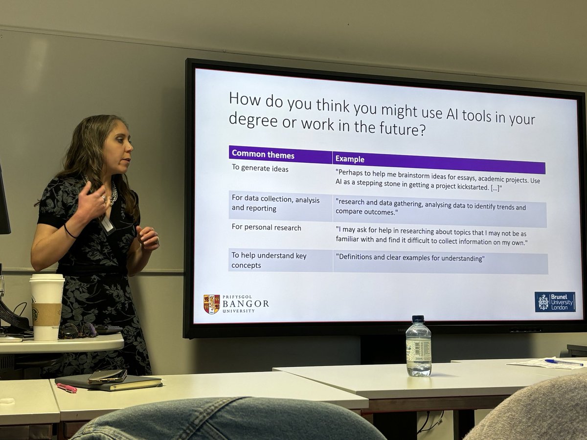 BrunelLearnTech's tweet photo. @neuronerdSB explaining some study findings showing what students feel they will be using #GenAI tools for in #HigherEd. https://t.co/WP4mRlLccT