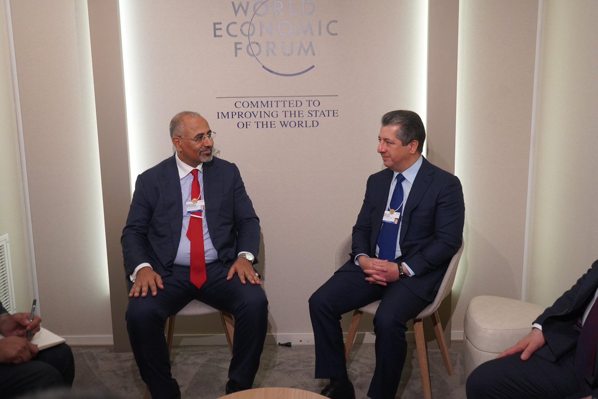 Good to speak with PM of #Kurdistan Region of #Iraq @masrourbarzani at #WEF24. I condemned the heinous attack on Erbil by the IRGC and expressed my condolences to the victims. We agreed to continue our engagement to bring about regional stability.