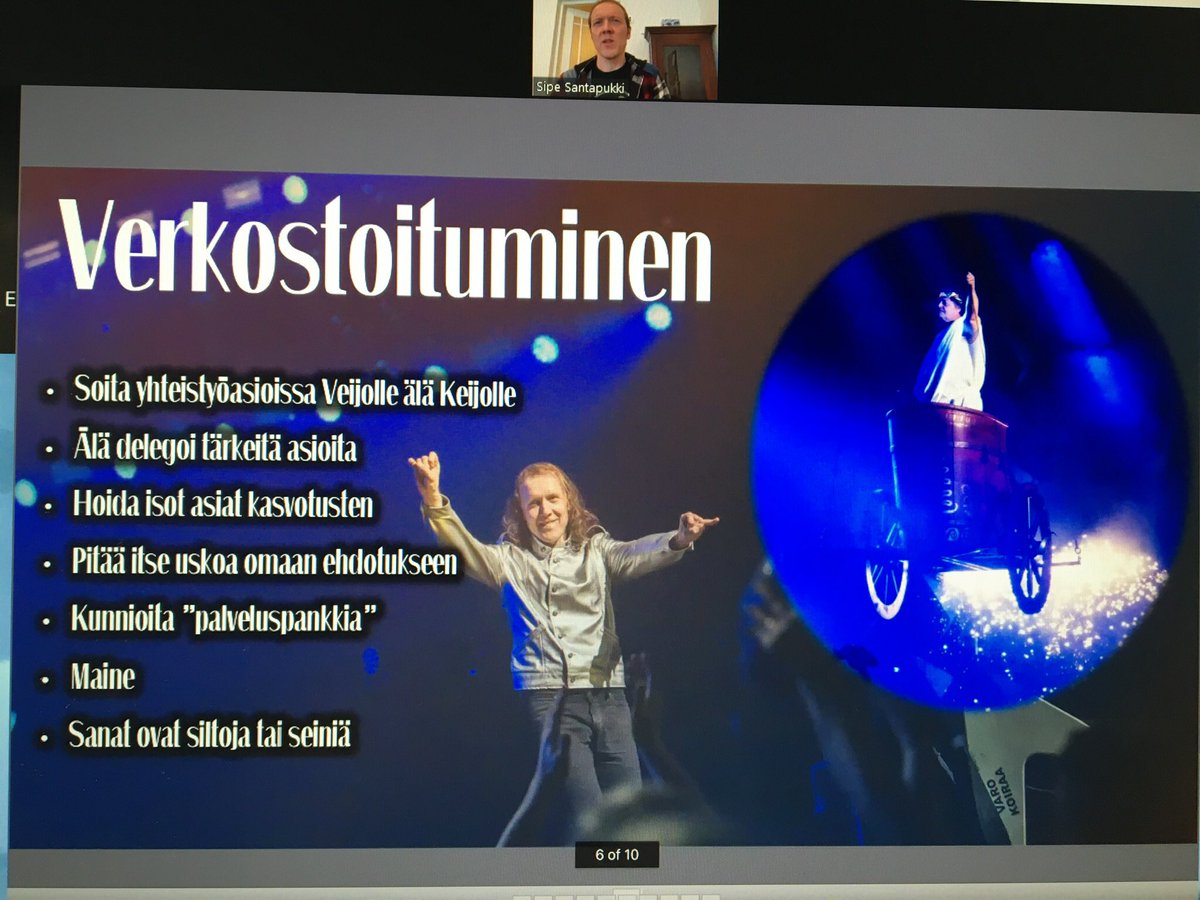 flowtiina's tweet photo. Arvostan näitä Sipe Santapukin pointteja verkostoitumisesta #UEFalumni tilaisuudessa. Ja nyt harmittaa, etten ollut keikalla, jossa Seppo Räty oli palavan keihään kanssa. 🔥 https://t.co/uhynrCYvOy