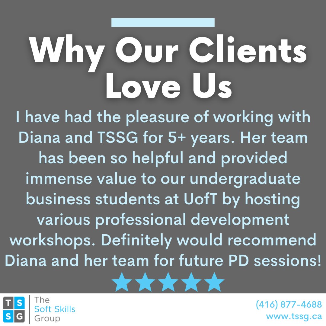 Client Testimonial:

Looking to improve your soft skills?
Visit our website to learn more about how we can help evolve your team!

#softskillstraining #softskillstrainer #softskillsdevelopment #thesoftskillsgroup