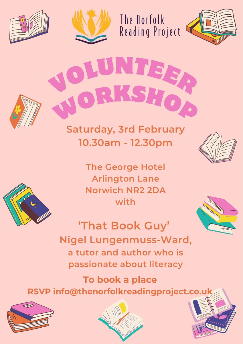 Another workshop for all our volunteers is happening soon on the 3rd February at The George Hotel, Norwich. If you would like a place please contact info@thenorfolkreadingproject.co.uk 
#reading #norfolk #volunteers #literacy #norfolkschools #readingforpleasure #phonics