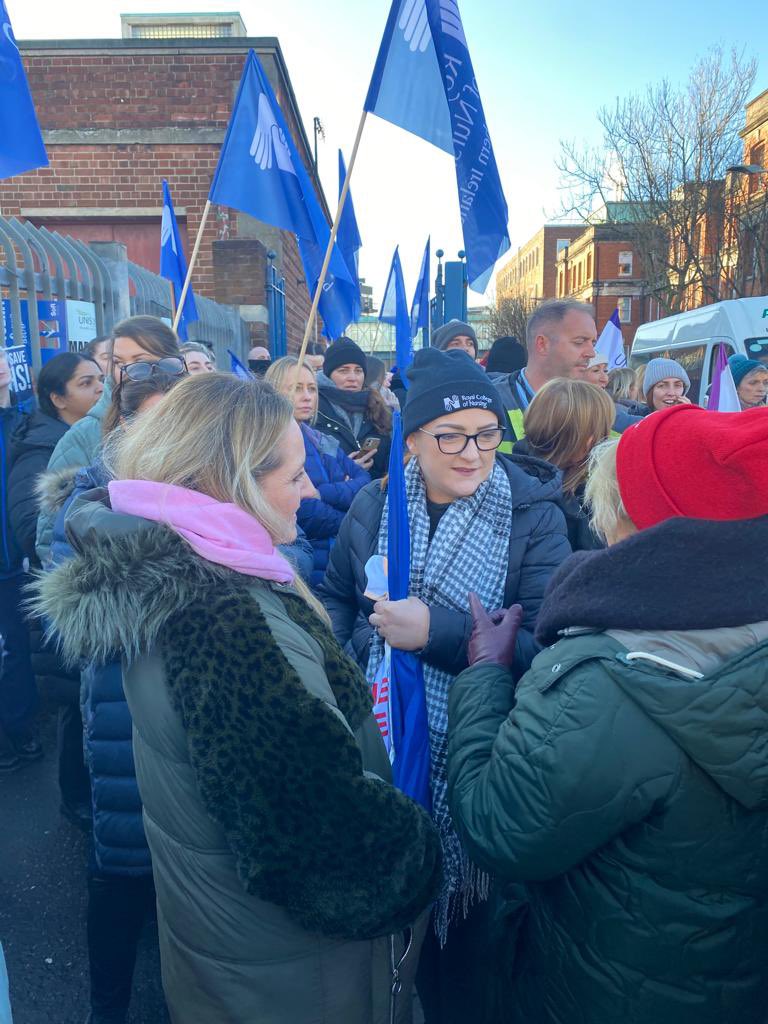Our nursing members on the picket line at the Royal Victoria Hospital Belfast in the freezing cold. Losing pay to protect the NHS. They deserve their pay to be kept in line with the rest of the UK countries. Disgraceful treatment of all public sector workers in NI
