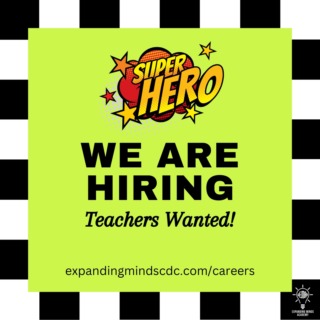 Superhero Educators Needed! Join Expanding Minds Academy to make learning an adventure. Seeking creative, passionate teachers to inspire young minds. 🌟 #BeAHero #EMA #TeachWithWonder #VPKHeroes