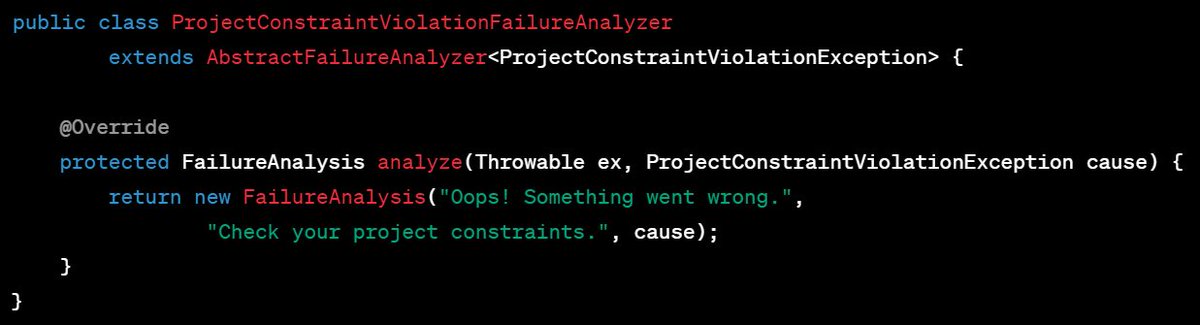 🚀 Spring Boot Advanced Tip🚀

Create Your Own FailureAnalyzer 

Intercepting startup exceptions and converting them into human-readable messages is effectively achieved through a FailureAnalyzer in Spring Boot 🔥

docs.spring.io/spring-boot/do…

#SpringBoot #FailureAnalyzer