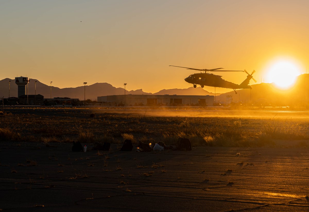 UH-60M Black Hawk assigned to the Combat Aviation Brigade, 1st Armored Division prepares to land after completing a training flight at Biggs Army Airfield, Fort Bliss, Texas, Dec. 14, 2023. (U.S. Army photo by Spc. David Poleski)