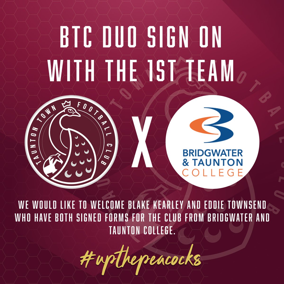 Taunton Town FC (@tauntontownfc) on Twitter photo ๐๐ง๐ ๐๐๐ผ ๐ฆ๐ถ๐ด๐ป ๐ข๐ป โ๏ธ๐ค
Taunton Town are delighted to announce that another 2 Bridgwater and Taunton College students have signed forms with the first team, further strengthening the player pathway system.
Read More โถ๏ธ ttfc.uk/BTC-Duo-Sign
#UpThePeacocks ๐ฆ ๐๐ง๐ ๐๐๐ผ ๐ฆ๐ถ๐ด๐ป ๐ข๐ป โ๏ธ๐ค
Taunton Town are delighted to announce that another 2 Bridgwater and Taunton College students have signed forms with the first team, further strengthening the player pathway system.
Read More โถ๏ธ ttfc.uk/BTC-Duo-Sign
#UpThePeacocks ๐ฆ