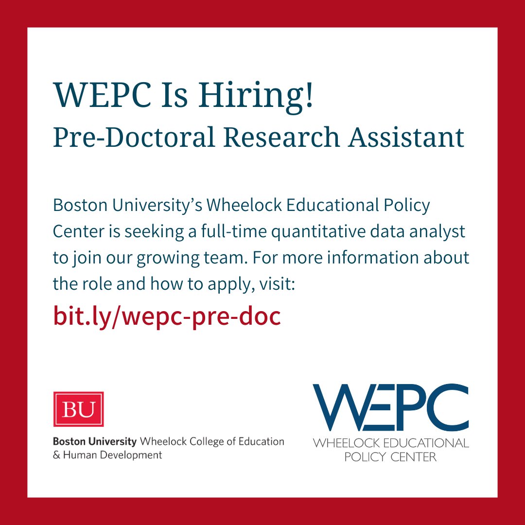 We're hiring! If you're passionate about using #EdData to inform #EdPolicy, this quantitative research role might be perfect for you. Learn more at bit.ly/wepc-pre-doc