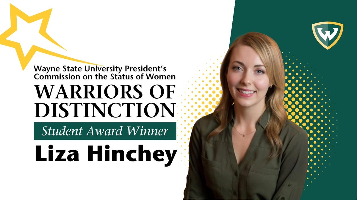 Congratulations to @LizaHinchey, a fifth-year doctoral candidate in counseling psychology! She is the recipient of the @WSUCOSW Warriors of Distinction Student Award. Attend the awards reception today at 3:30 p.m. via Zoom by registering at events.wayne.edu/2024/01/18/com….