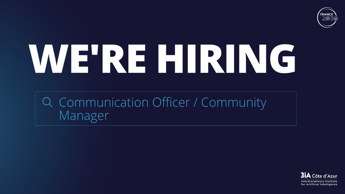 [Apply] @Univ_CotedAzur is looking for a Communication Officer/Community Manager for 3IA Côte d'Azur! 🤝Join the Institute and work in a dynamic environment, between research, innovation and training projects! More info and application here⬇️ 3ia.univ-cotedazur.eu/were-hiring-co…