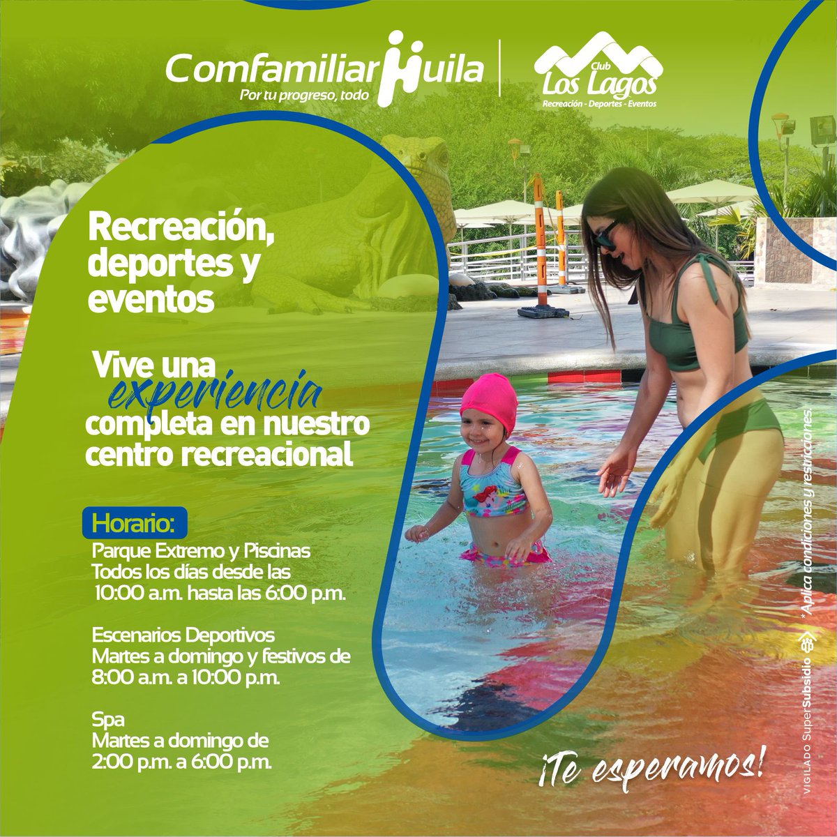 comfamiliarh's tweet photo. En #ClubLosLagos, queremos seguir siendo el lugar donde se crean recuerdos inolvidables. Les compartimos nuestro horario de atención para el año 2024. ¡Esperamos que nos visiten y disfruten de todas nuestras instalaciones! 🤩

#PortuprogresoTodo
#ComfamiliarHuila https://t.co/paoGB2lg5j