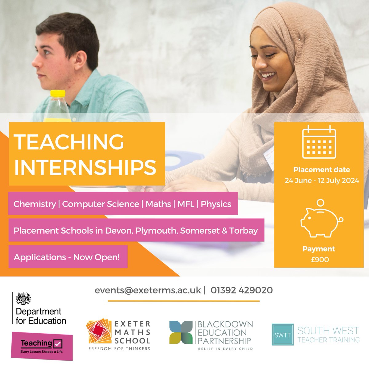 In partnership with @BlackdownEP & @swttexeter, we are delighted to be able to continue to offer STEM & Modern Foreign Language undergraduates paid experience of working in schools in the summer term, from 24 June – 12 July Applications are now open: exetermathematicsschool.ac.uk/internships/