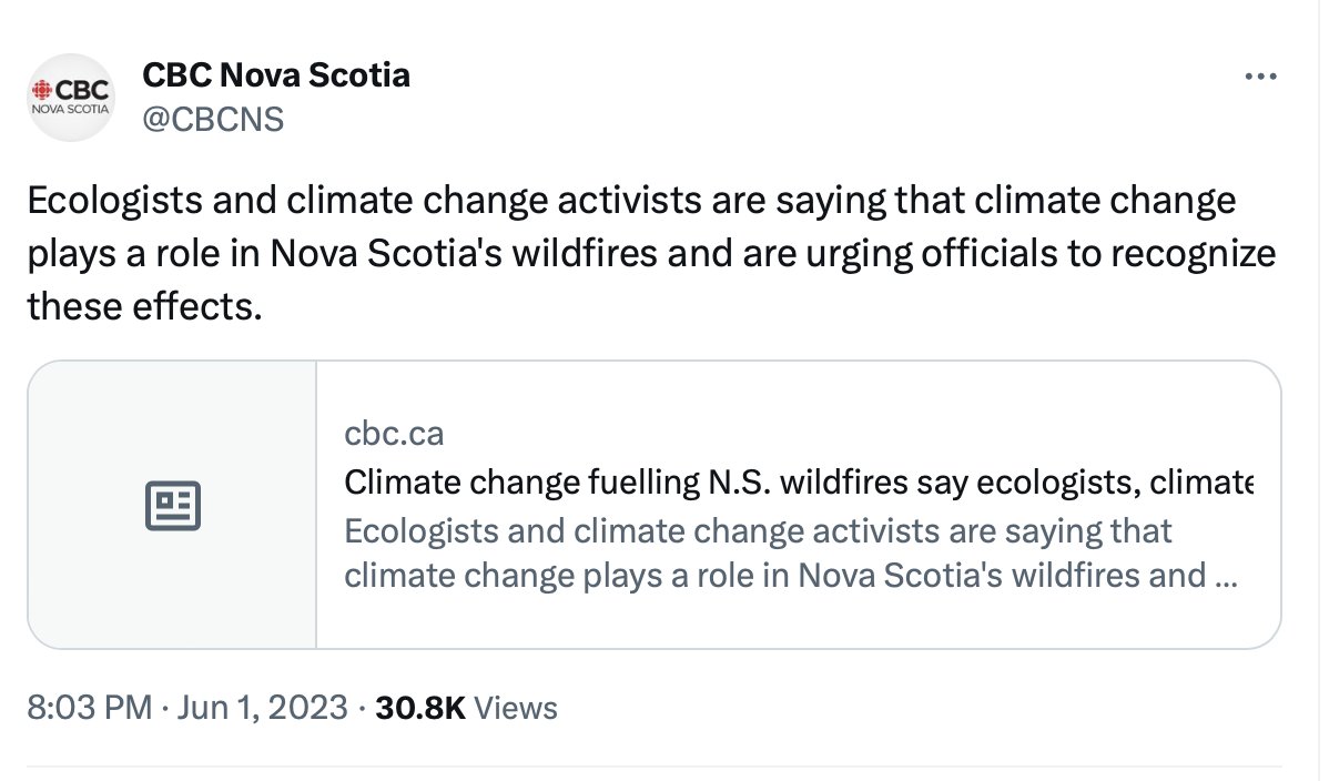 rupasubramanya's tweet photo. This past summer there was an orgy of fear mongering from the legacy media about climate change when wildfires broke out in different parts of Canada. Turns out some of the worst wildfires such as in Quebec and Nova Scotia were a result of arson and the arsonists have been arrested. Sadly this is not going to be a big headline like the fear mongering last summer.

No wonder people are skeptical of the so called experts who make everything fit their pet theory whether it's about climate change or COVID even if the facts don't match,