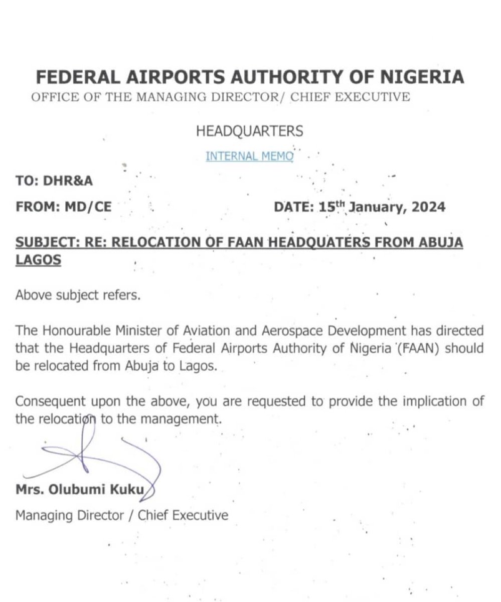 emmaikumeh's tweet photo. FG relocates FAAN headquarters from Abuja to Lagos. Tinubu is moving everything to Lagos https://t.co/eJEfMlMmz6