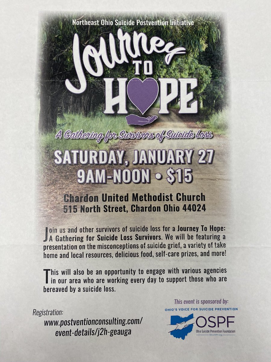 Anyone impacted by the loss of a loved one to suicide is welcome to attend this event. Tickets are available through the link on the flyer.