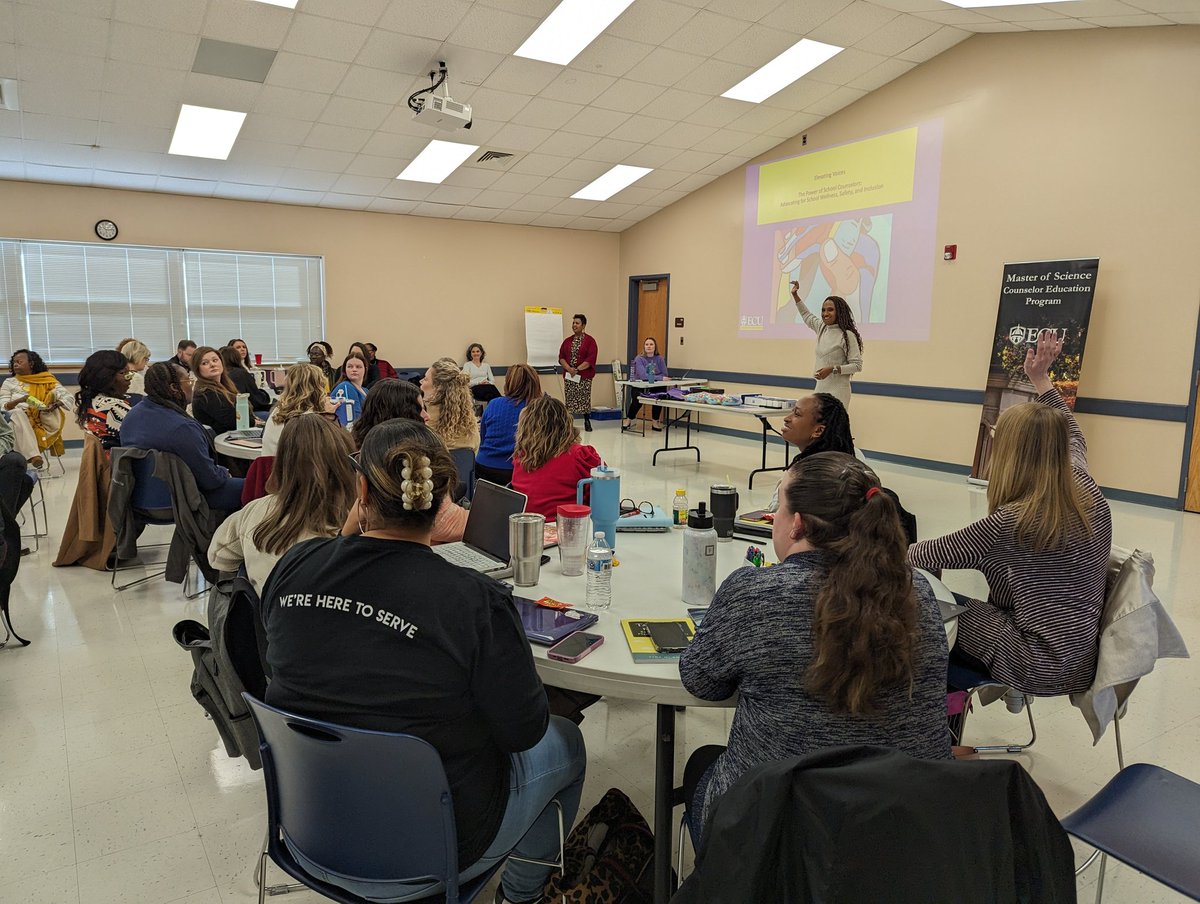PBIS_PCS's tweet image. Excited to have ECU Counseling program present on how to elevate voices in our community today.