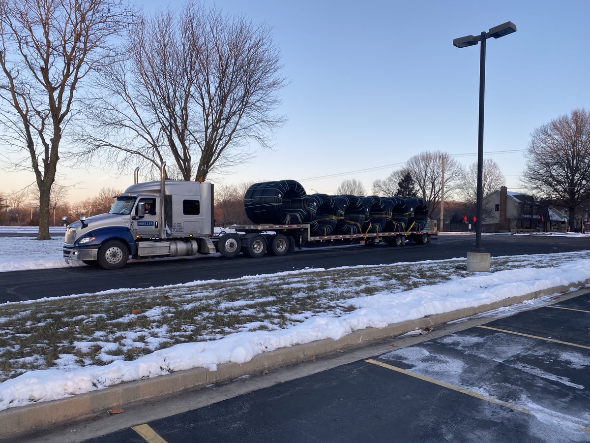 Unloading over 10 miles of pipe. Good way to start the day. Excited about starting this new project at Tomahawk Hills. #irrigation