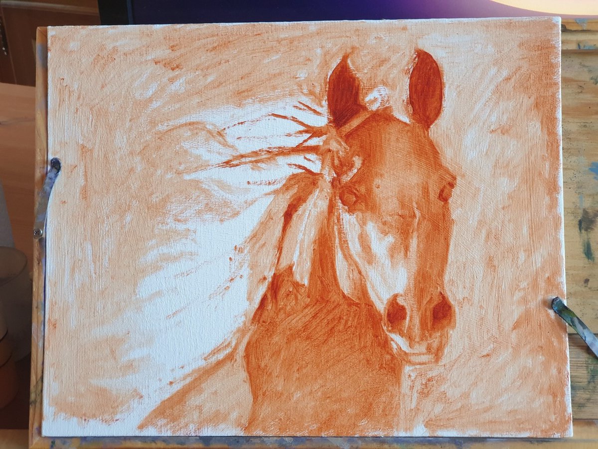 Here's a fabulous horse for pet commission portfolio because I realized I don't have any in there. ;) WIP! Underpainting stage done. Oil on canvas panel.
#WIP #horsepainting #petcommission